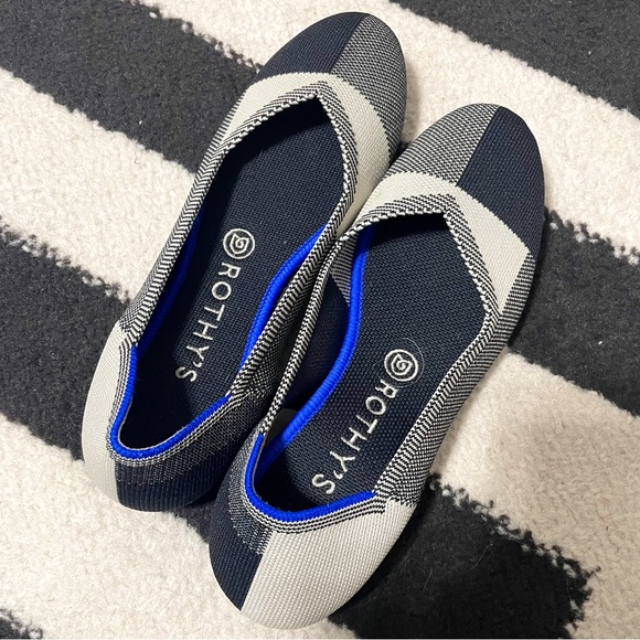 Rothy’s • the flat retired buffalo plaid round cap toe black white slip on sz 8 - Picture 3 of 7